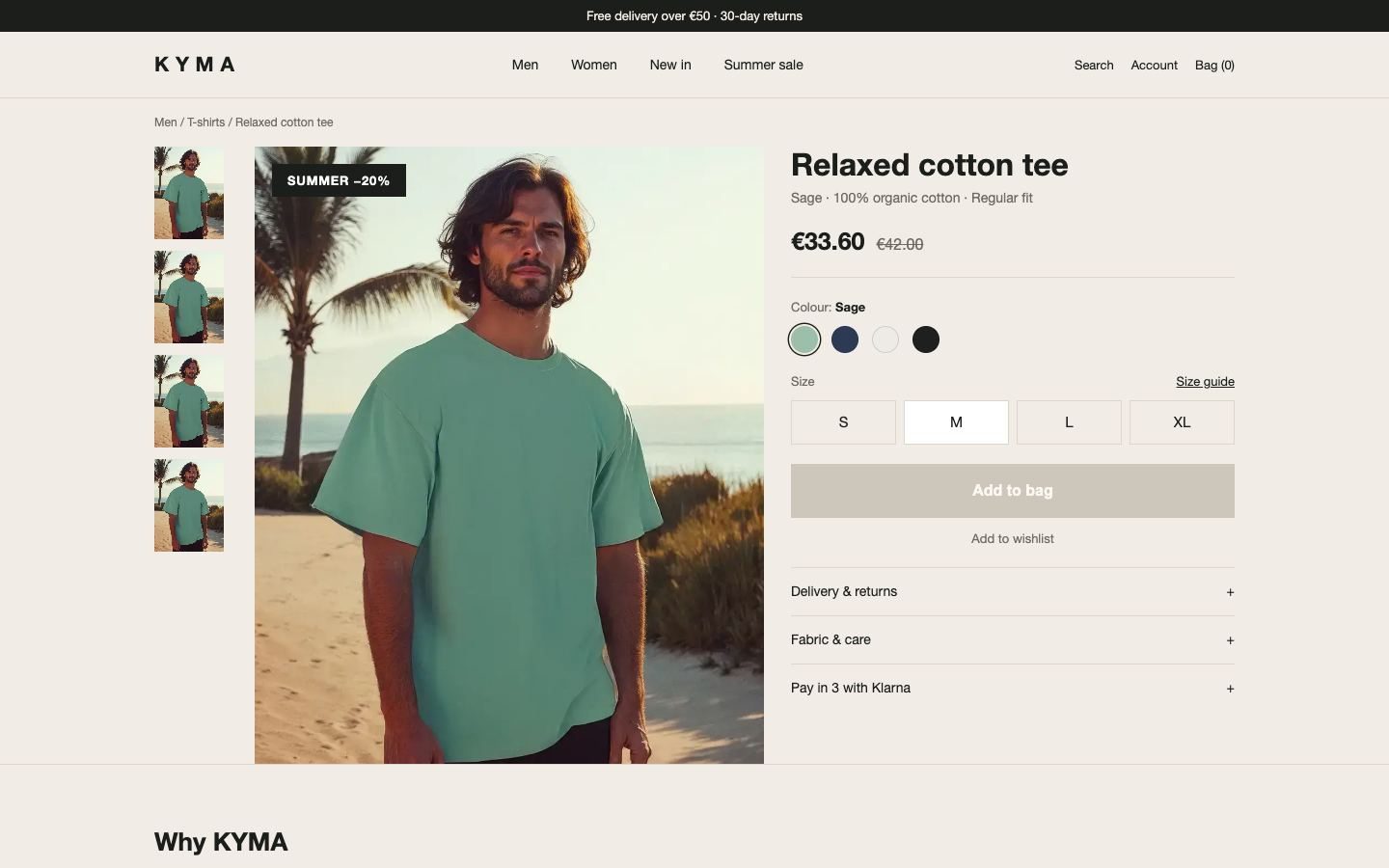 The KYMA product page on desktop