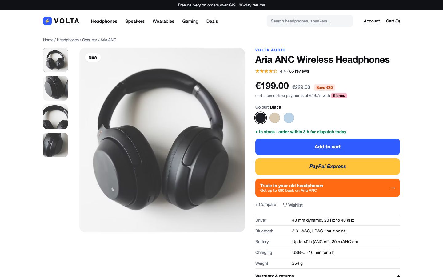Product page, volta.example
